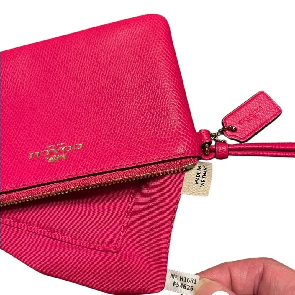 Coach Corner Zip Wristlet 6.25” x 4” x .5” - Cerise (fuchsia) with hang tag